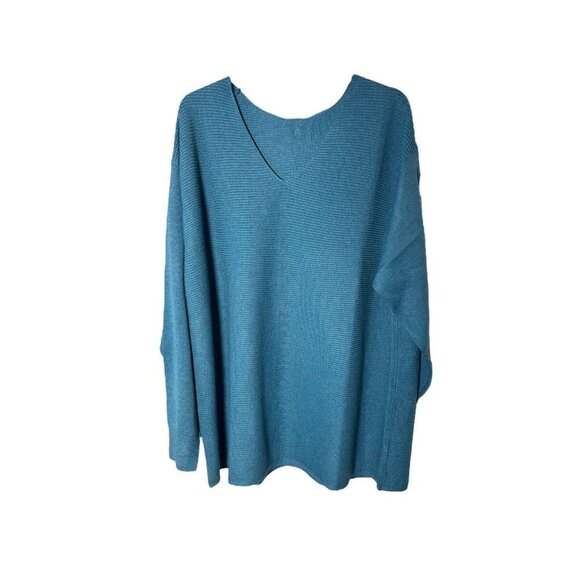 Ella Moss Women's V Neck Ribbed Soft Pullover Sweater Size XXL NWT Color Blue - Picture 3 of 6